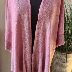 Kollie More Women’s Open Front Shawl Glitter Pink With Fringe